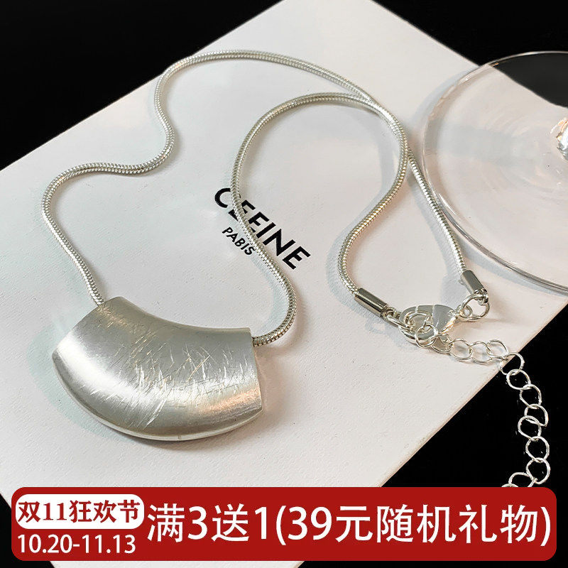 磨砂拉丝百搭金属项链女欧美个性简约蛇骨链几何方形颈链蛇锁骨链