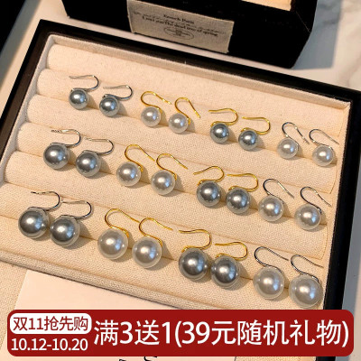 澳白银钩强光正圆气质耳饰真多麻