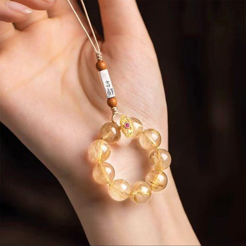 天然金发晶手机链精致礼物