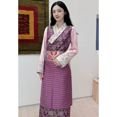 【雍嘉娜】西藏服2026女款新款民族风女士藏装精美花纹织锦缎紫色