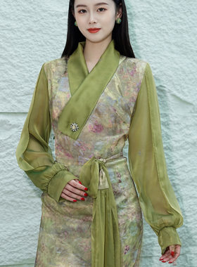 【雍嘉娜】莫奈花园流光纱藏装复古女春夏显白垂感顺滑面料西藏服