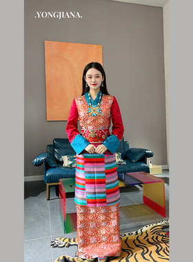 赞美云登雍嘉娜藏装开春新品假两件邦典套装喜庆节日结婚西藏服