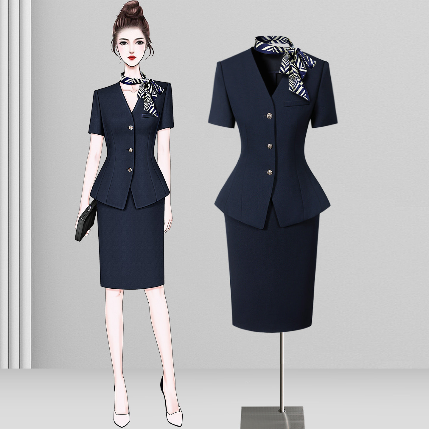空姐制服夏季职业套裙高端会务接待酒店前台工装样品屋展示中心水