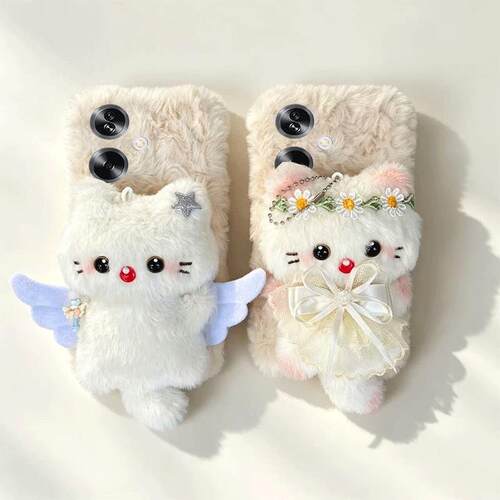可爱翅膀小猫适用oppoA7pro手机壳A6pro/A5m/A3活力版毛绒A1x手提A2x女A58x卡通A97可爱A96全包A95保护套防摔