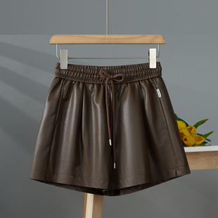 皮裤女款2025新款小个子秋冬外穿抽绳松紧腰阔腿宽松显瘦PU皮靴裤