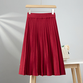 秋冬针织半身裙毛线小个子配毛衣卫衣过膝轻熟中长款 A字百褶伞裙