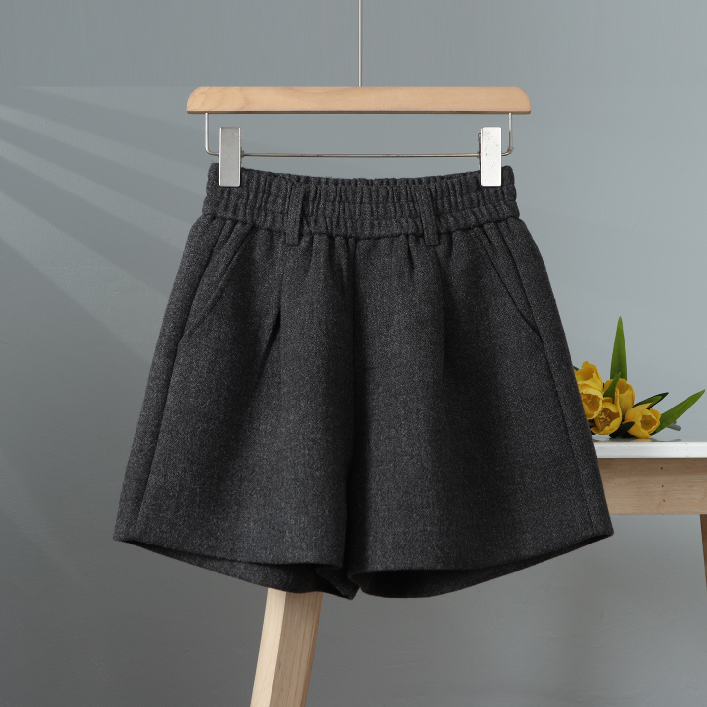 毛呢短裤女外穿冬季呢料纯色