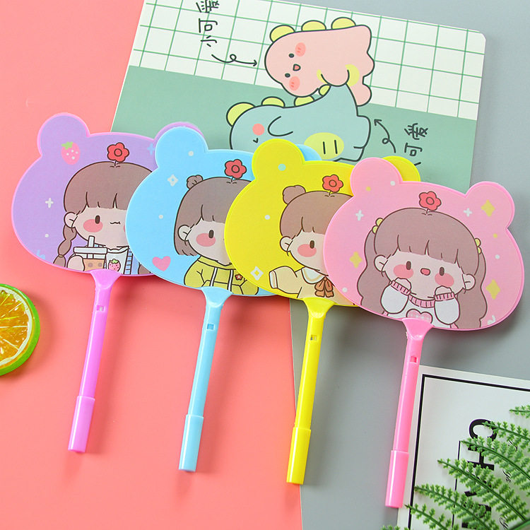 创意花朵女孩扇子笔高颜值学生奖品礼物扇子圆珠笔LOGO设计广告笔