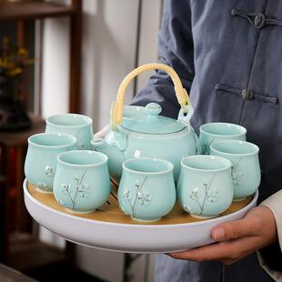 家用整套功夫现代简约茶壶茶杯茶盘 偲逸送茶托提梁壶陶瓷茶具套装