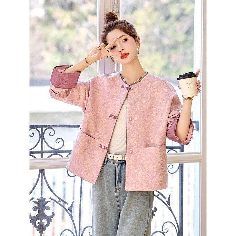 新中式国风提花短外套女2026春装新款高级感气质唐装轻奢圆领上衣