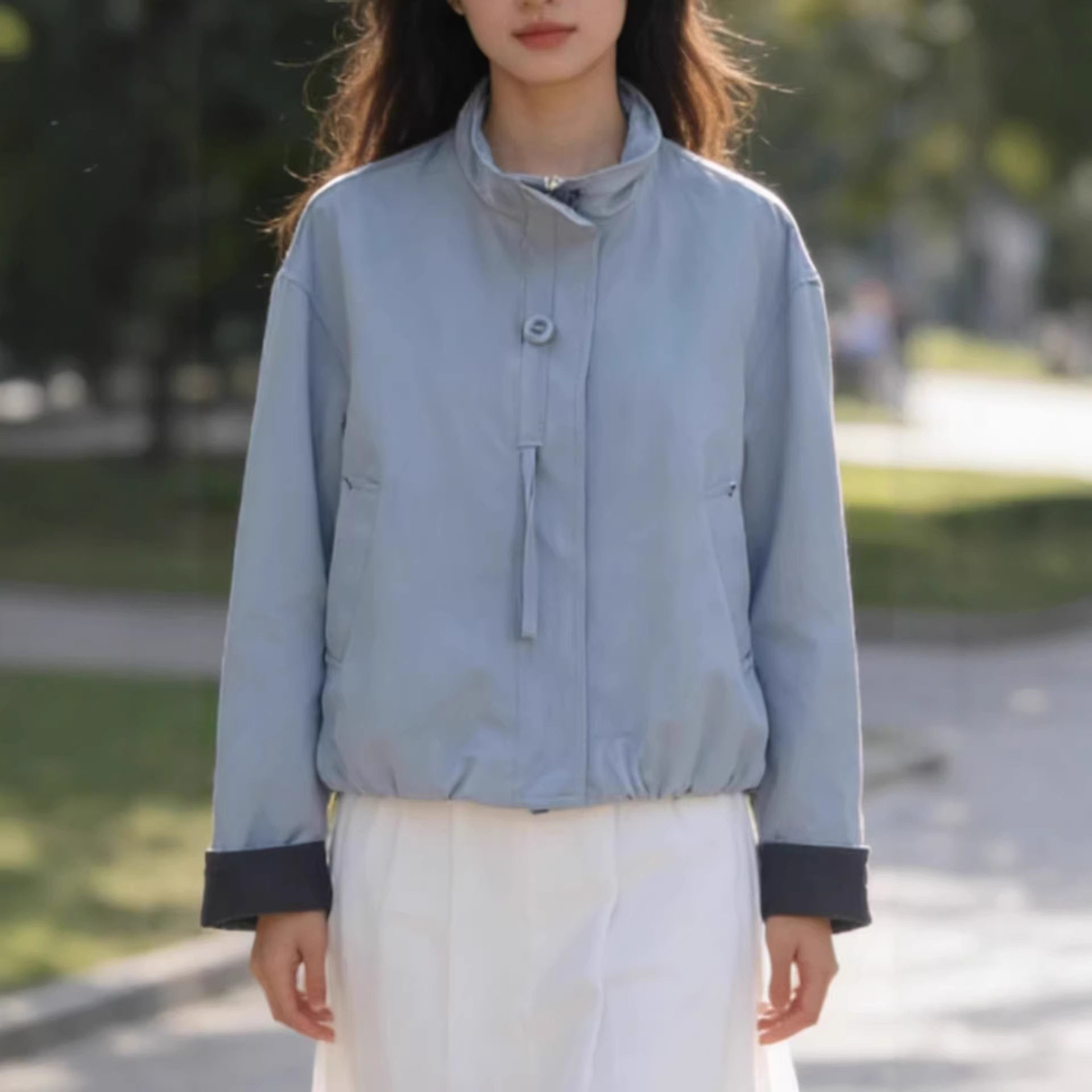 纯色高领长袖外套女2026春韩版宽松显瘦拉链休闲百搭女士外套上衣