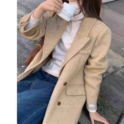 双面羊毛大衣女秋冬新款双排扣中