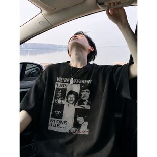 260g索罗娜凉感夏季男装短袖T恤滚石乐队人像美式复古街头高街潮