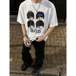 260g索罗娜凉感夏季男装短袖T恤披头士美式休闲半袖青年宽松上衣