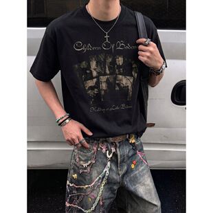 260g索罗娜凉感夏季男装短袖T恤博多之子摇滚乐队复古做旧美式