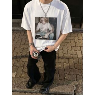 260g索罗娜凉感夏季男装短袖T恤科本人像美式复古潮牌街头痞帅