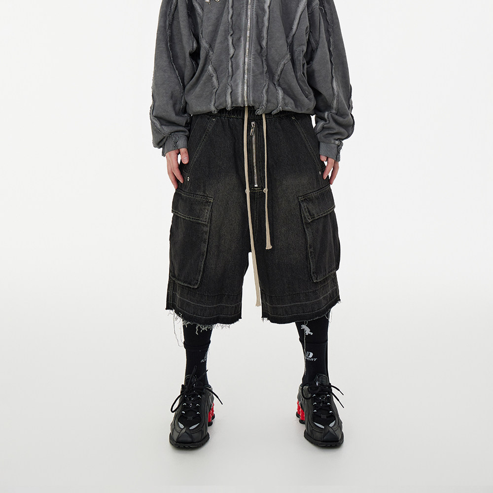 毛边六分短裤ROFRKM重工水洗做旧