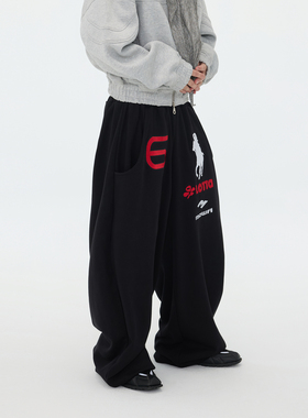 ASTT 25FW 天使战马刺绣宽松加长堆积感宽松束脚卫裤Baggy松弛感