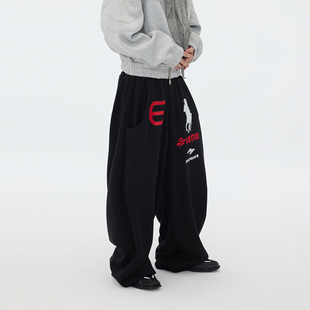Baggy松弛感 天使战马刺绣宽松加长堆积感宽松束脚卫裤 ASTT 25FW