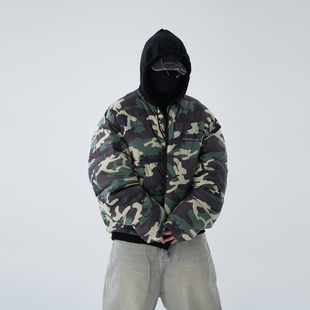 ASTT 小众绿迷彩拼接针织廓形宽松连帽印花加厚棉服上衣外套 24FW