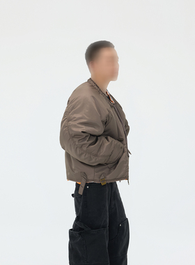 ASTT 25FW 无领破坏解构拼接加厚保暖短款棉服上衣外套飞行夹克