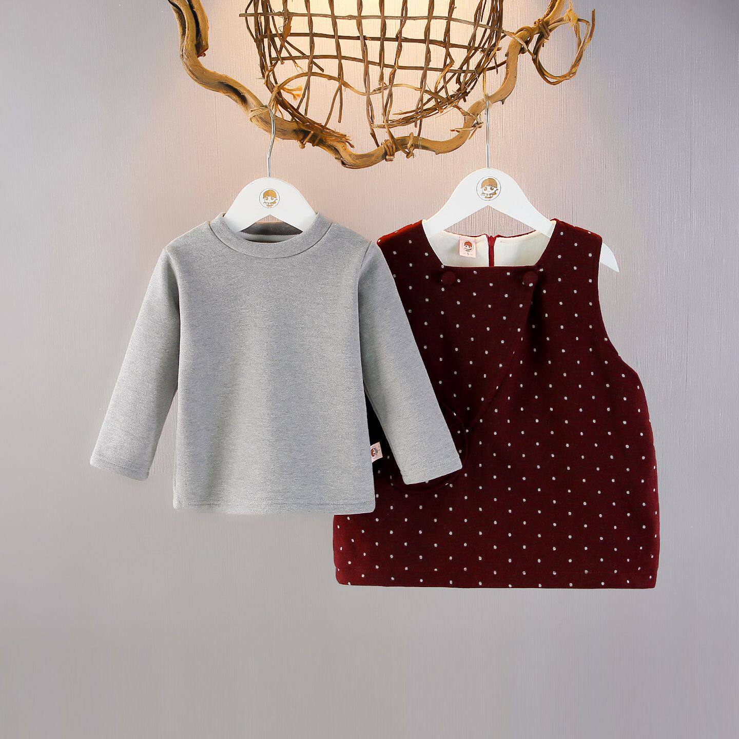 女宝宝加绒背心裙冬装两件套2026秋冬女童洋气公主裙保暖童裙套装