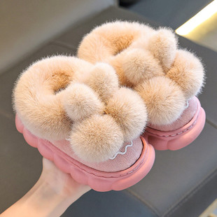 2026年新款儿童冬季保暖加绒包跟厚底居家棉拖鞋毛毛亲子中小童款