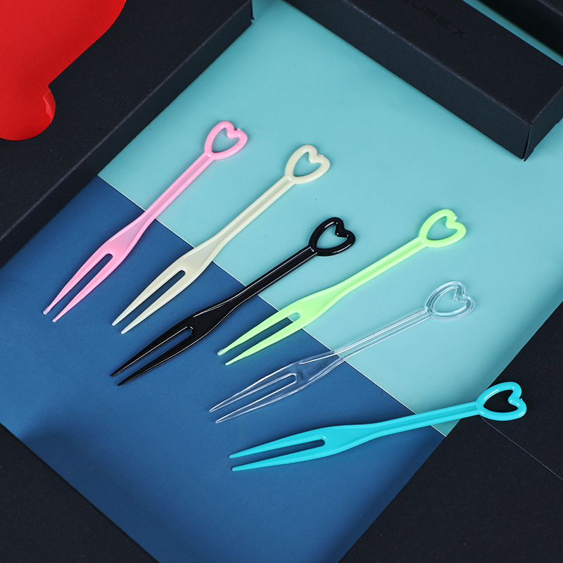 一次性水果爱心叉签子商用酒吧KTV果盘零食小吃单独立1/2/3支包装