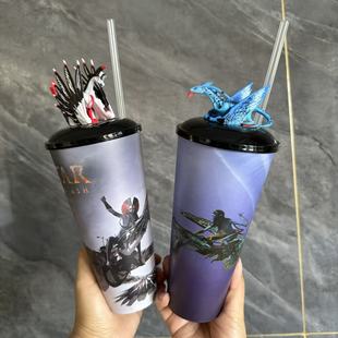 正版阿凡达3火与烬周边玩偶杯斑溪兽公仔吸管杯子夜魇摆件玩具孩