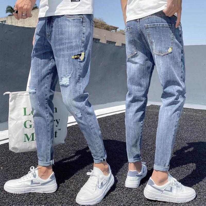 浅色九分牛仔裤男春夏新