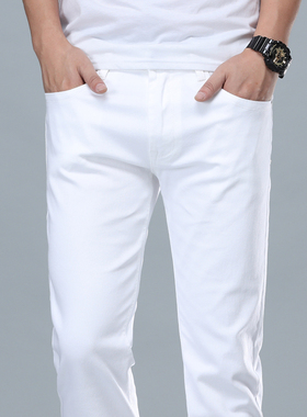 2022新款秋季白色牛仔裤男直筒宽松高端纯棉长裤子男士春秋休闲裤