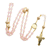 玫瑰念珠6mm粉水晶配白玉髓手串意大利进口配件意卡米诺男女同款