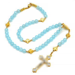 玫瑰念珠6mm浅蓝/浅黄玉髓十字意大利进口配件意卡米诺男女款