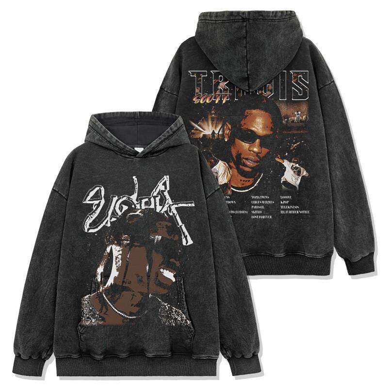 美式嘻哈Travis Scott双面印花连帽卫衣男女欧美潮牌宽松重磅外套
