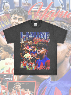 美式复古拉足球星明亚马尔Lamine Yamal印花重磅纯棉短袖T恤男女