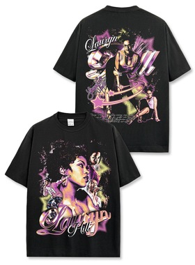 美式劳伦·希尔Lauryn Hill印花短袖t恤男女宽松重磅圆领连帽卫衣