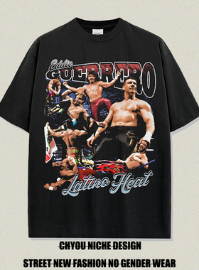 美式复古艾迪·葛雷洛Eddie Guerrero印花短袖T恤男宽松纯棉半袖