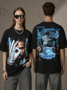 欧美嘻哈Drake公鸭Iceman人物印花潮牌vintage宽松纯棉短袖T恤男