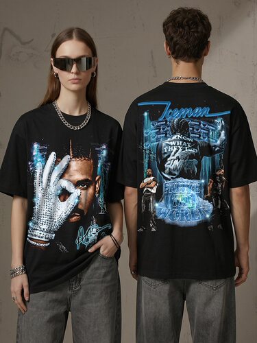 欧美嘻哈Drake公鸭Iceman人物印花潮牌vintage宽松纯棉短袖T恤男