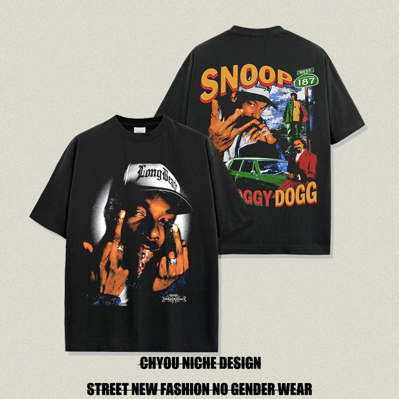 美式复古狗爷SNOOP DOGG印花短袖t恤男街头嘻哈重磅纯棉宽松上衣