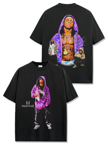 李尔·韦恩Lil Wayne嘻哈说唱人物印花短袖T恤男美式宽松纯棉半袖