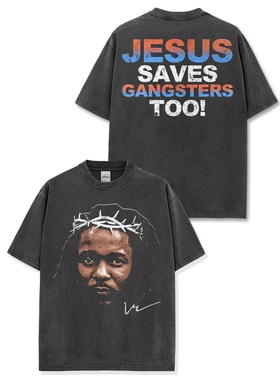 美式拉马尔Kendrick Lamar印花短袖t恤男女宽松重磅圆领连帽卫衣