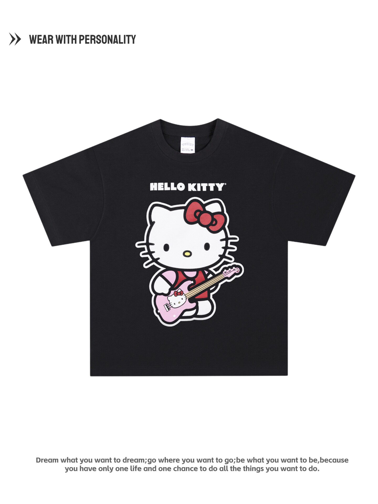 hello kitty 凯蒂猫卡通印花美式潮牌ins宽松重磅纯棉短袖T恤男女