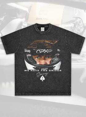 美式复古布拉德皮特Brad Pitt印花做旧短袖T恤男宽松重磅纯棉半袖