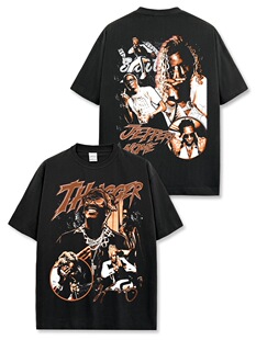 美式街头嘻哈萨格Young Thug印花短袖t恤男潮牌水洗宽松纯棉半袖