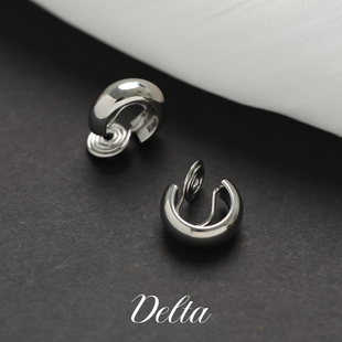 DELTA简约金属小耳圈无耳洞蚊香盘耳夹女气质小巧高级感耳钉耳环