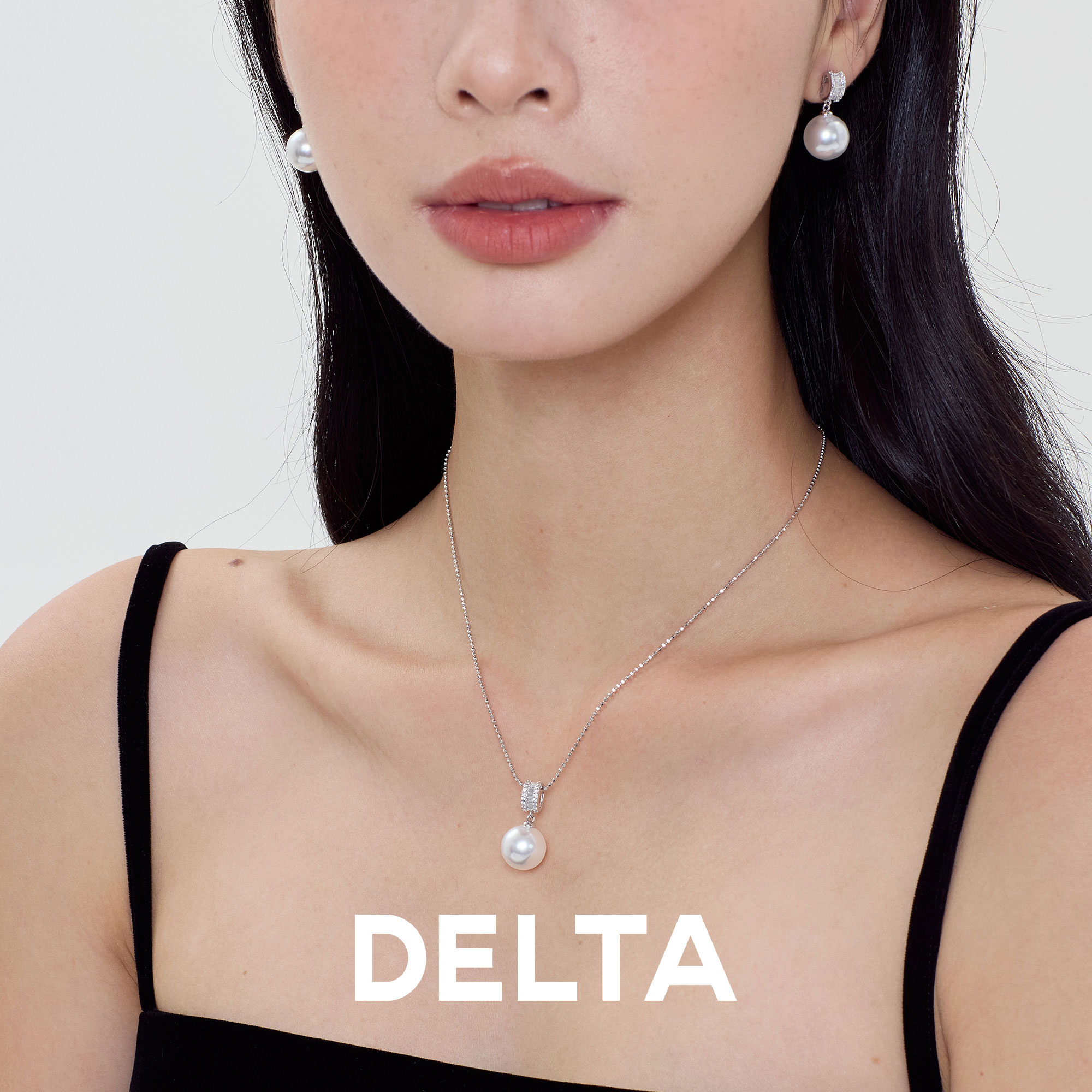 DELTA锆石珍珠吊坠项链毛衣链