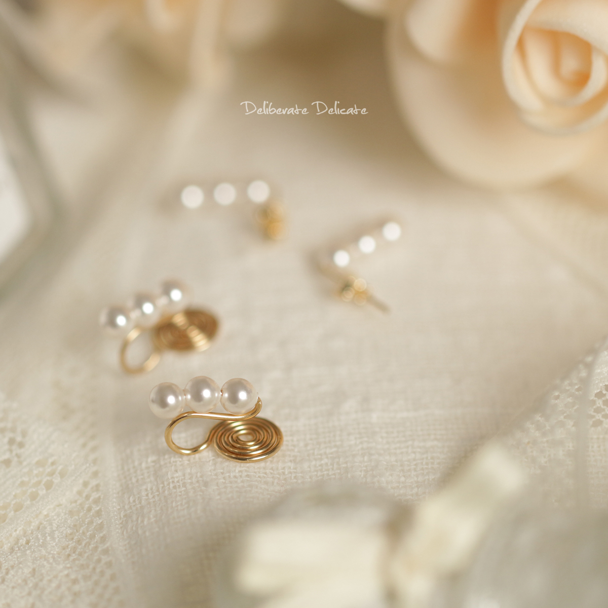 DELTA耳环施家珍珠韩风耳夹少女