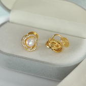 DELTA天然珍珠锆石耳钉无耳洞女耳环气质高级感无痛耳夹复古耳饰