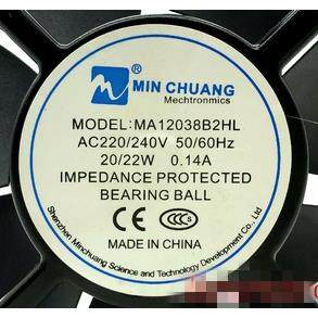 MIN CHUANG MA12038B2HL AC220/240V 20/22W 0.14A 120X38MM 风扇
